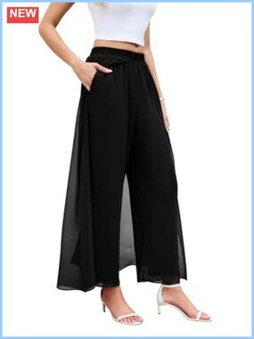 Wide Leg Palazzo Pants Elastic High Waist Chiffon Dress Pants Women